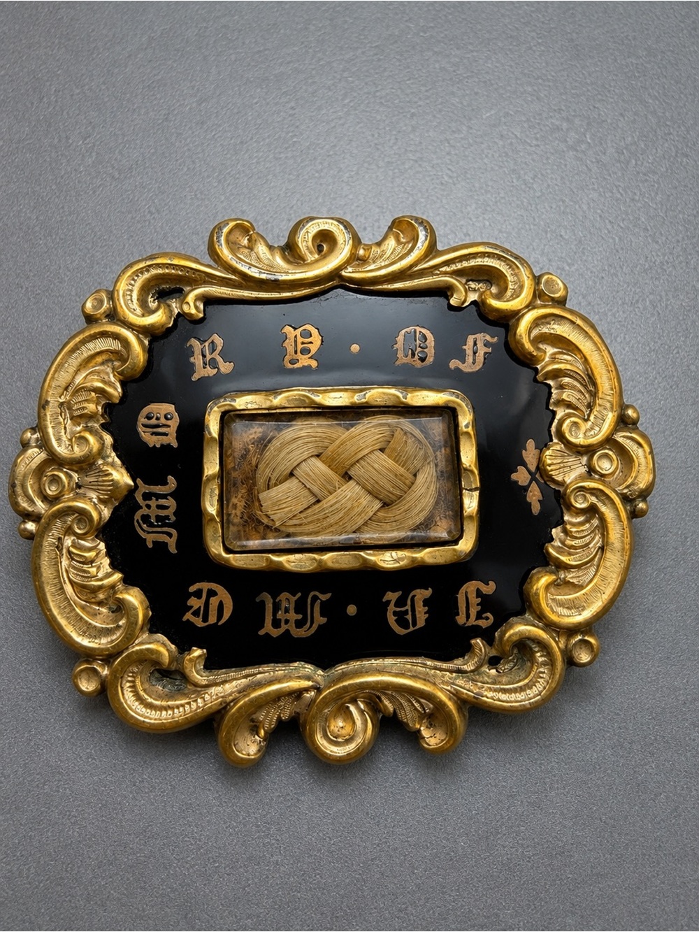 Antique Victorian Hairwork Mourning Brooch In Memory Of  1850 #2AN
